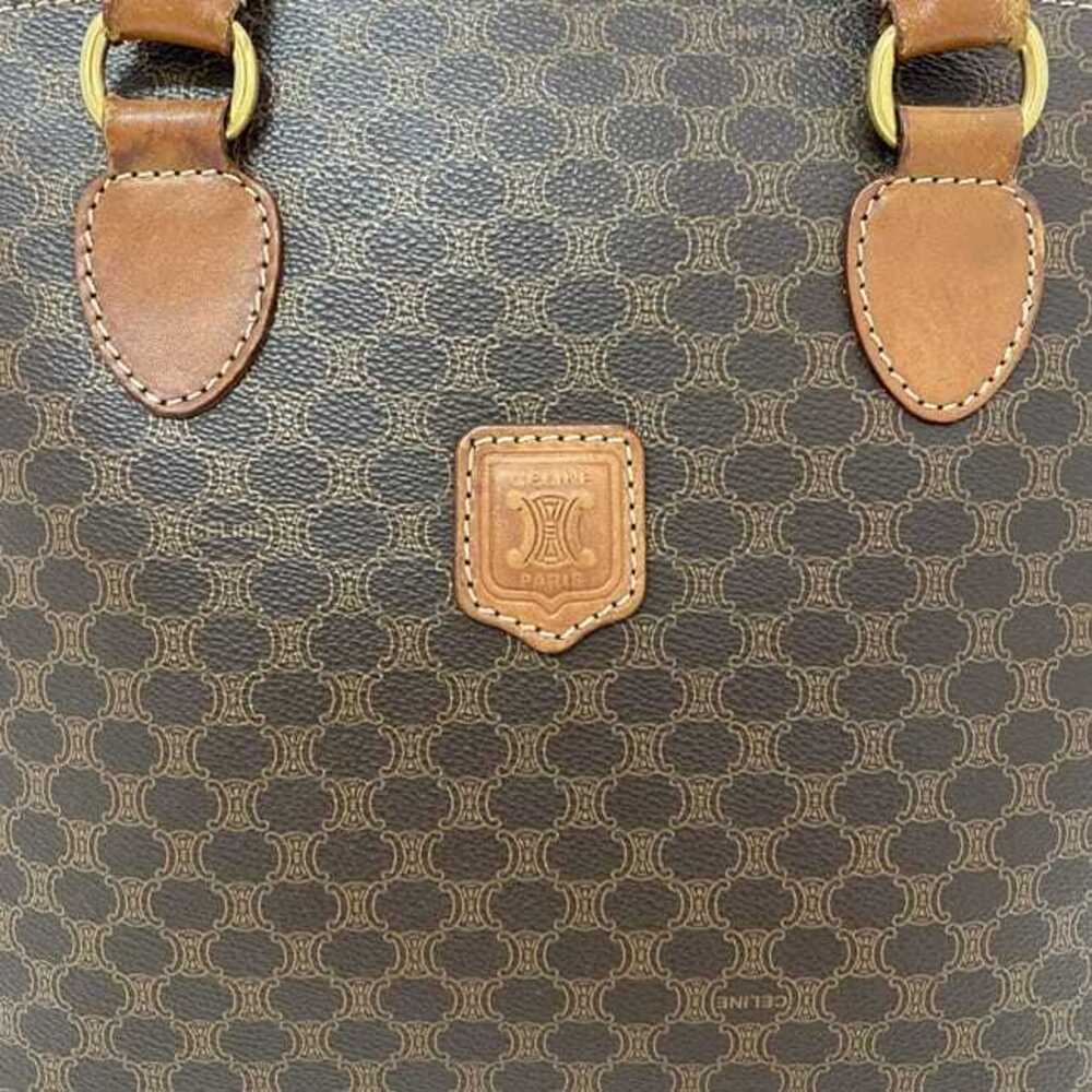 Celine Bag Brown Macadam Shoulder Top Handle Leather Zipper All over Logo - Picture 8 of 10
